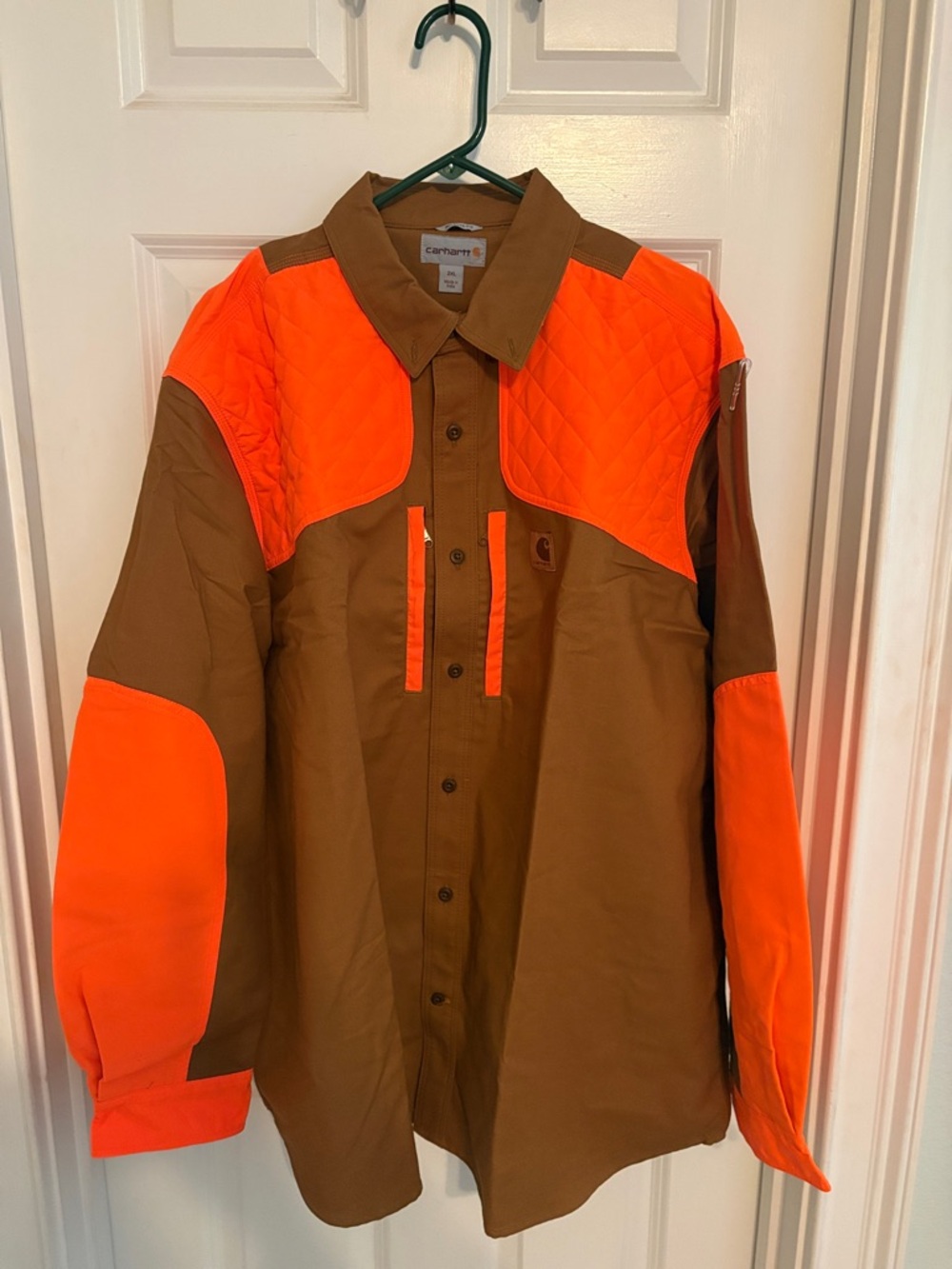 Carhartt Brown & Orange Quilted-Panel Work Shirt Jacket